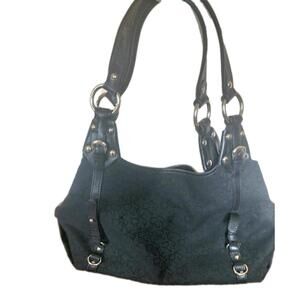 Vintage DKNY Black Leather Hobo Bag Soft Gold Tone Hardware Y2K